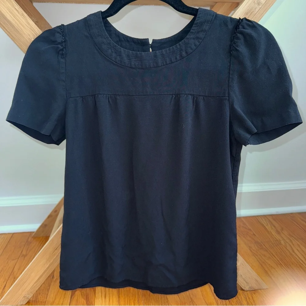 J Crew Women’s Black Puff Sleeve Short‎ Sleeve Blouse Size 2